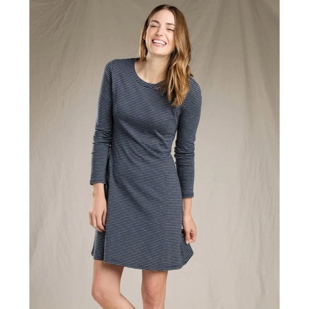 Toad&Co NEW! Blue & White Striped Windmere Long Sleeve Dress size Small NWOT